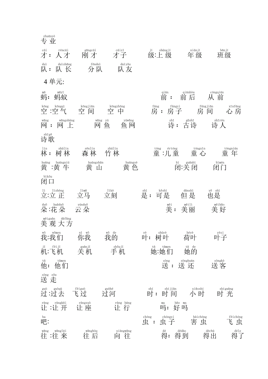 一年级下册生字词语带拼音_第4页