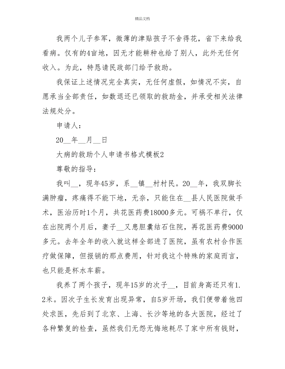 大病的救助个人申请书格式模板_第2页