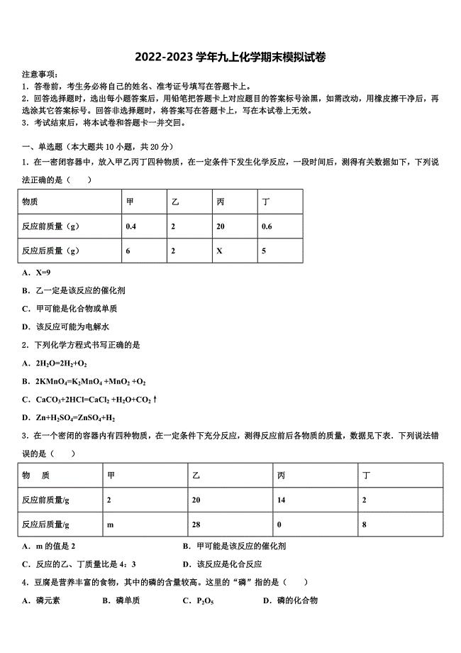 江苏省丹徒区世业实验学校2022年化学九年级第一学期期末学业质量监测试题含解析.doc