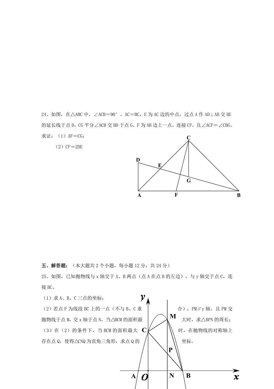 中考数学真题(B卷)及评分标准_第5页