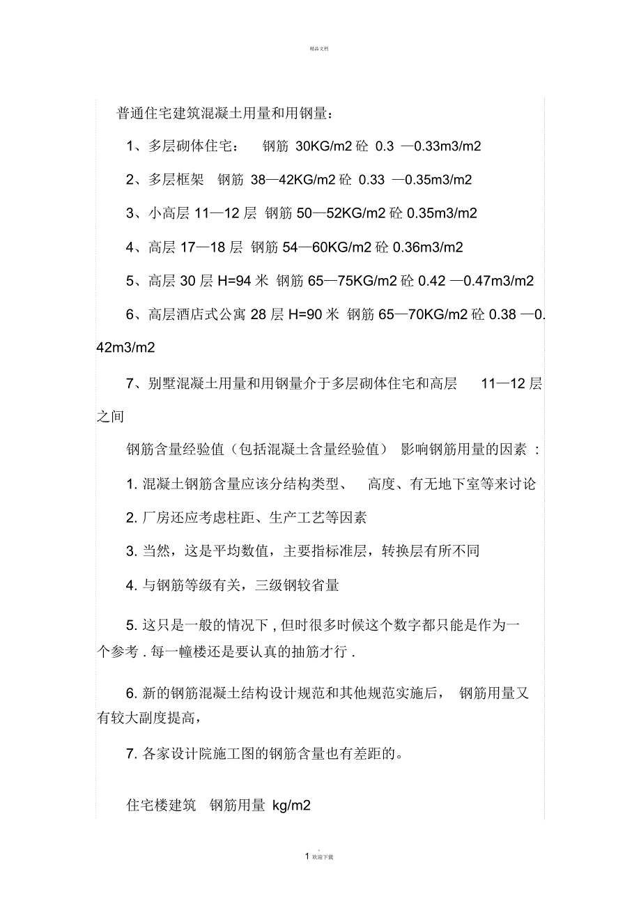 普通住宅建筑混凝土用量和用钢量_第1页