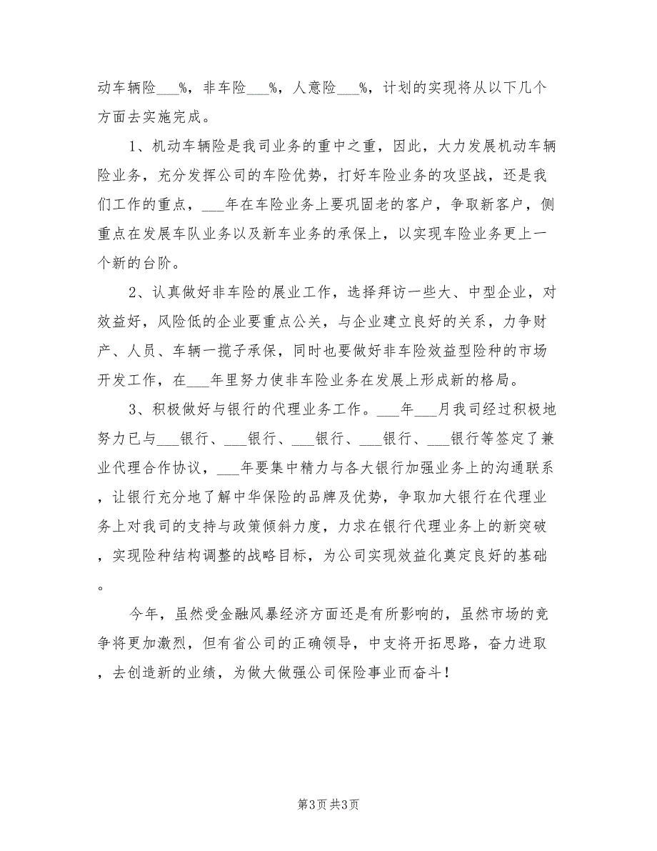 2022年保险公司业务人员工作计划范本_第3页