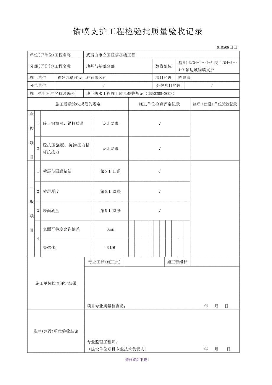 锚喷支护工程检验批质量验收记录_第5页