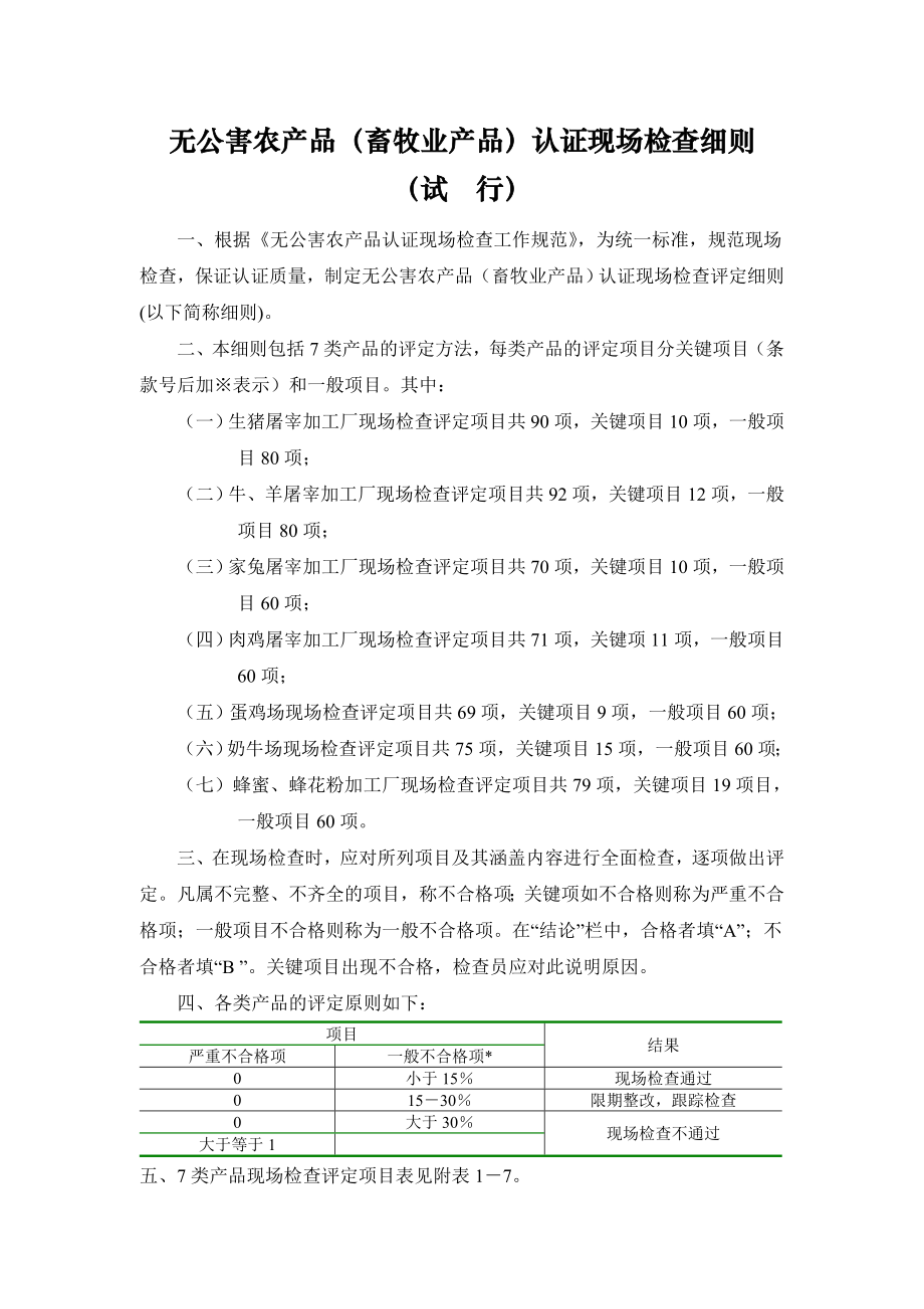 无公害农产品(畜牧业产品)认证现场检查细则.doc_第1页