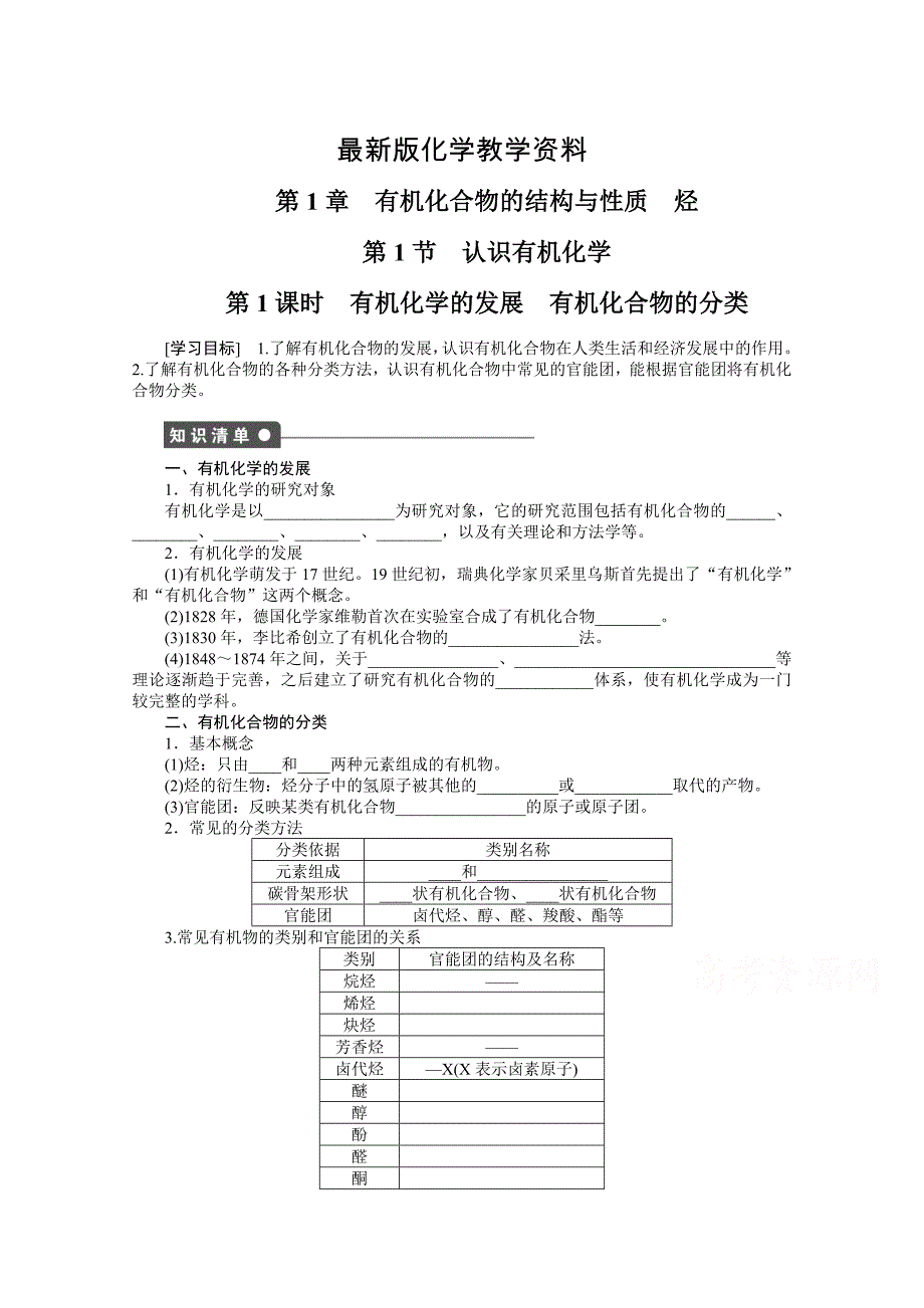 【最新】鲁科版化学选修五：1.1.1有机化学的发展学案1_第1页