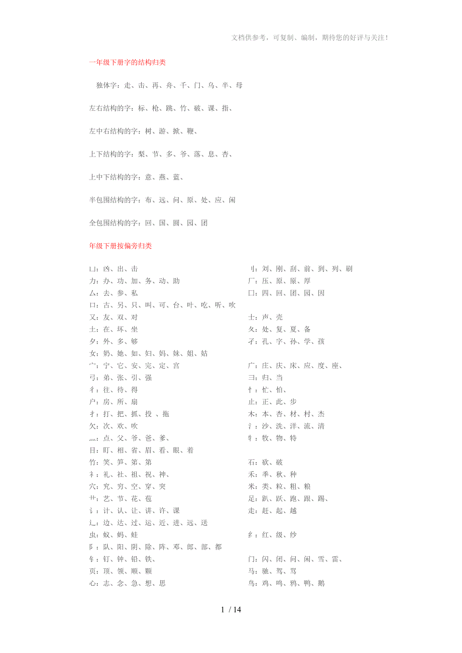 一年级下册字的结构归类_第1页