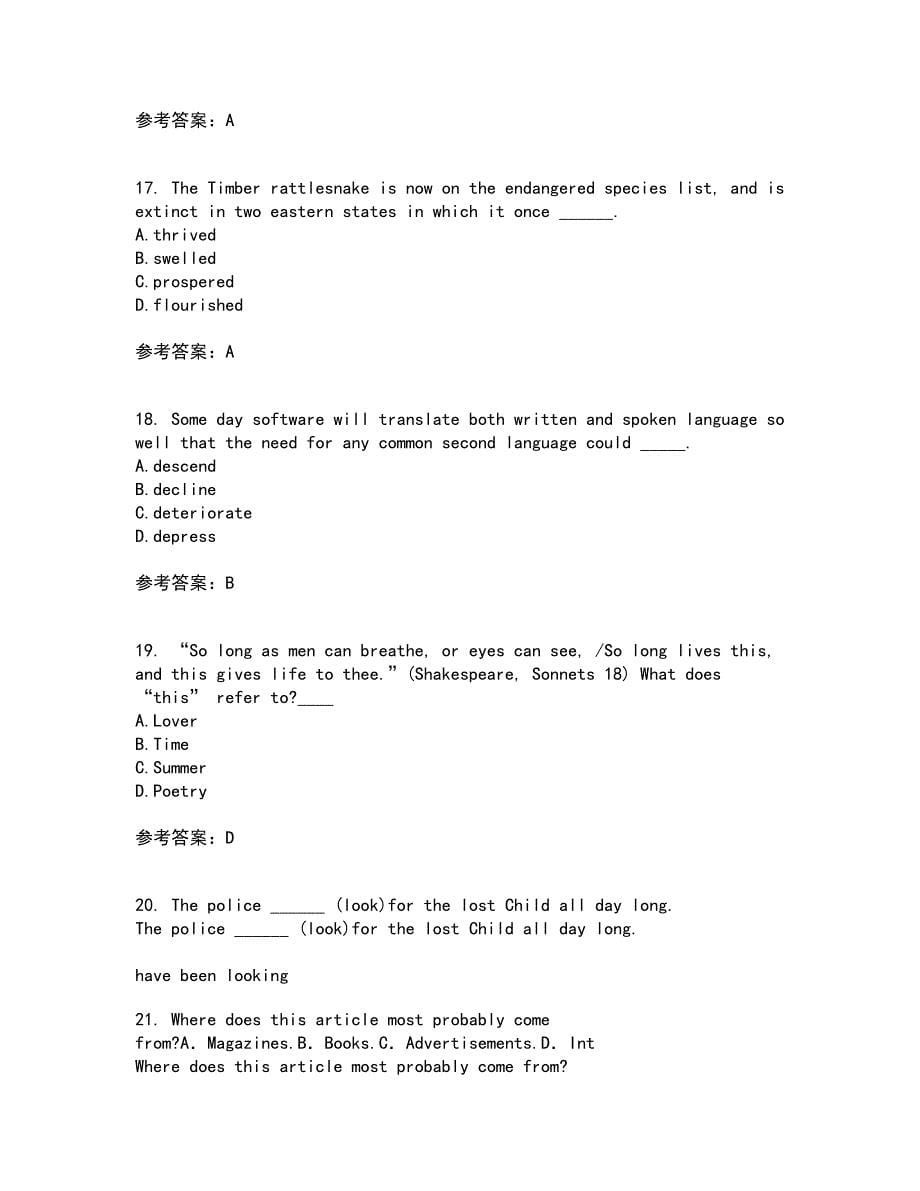 西南大学21秋《英国文学史及选读》综合测试题库答案参考97_第5页