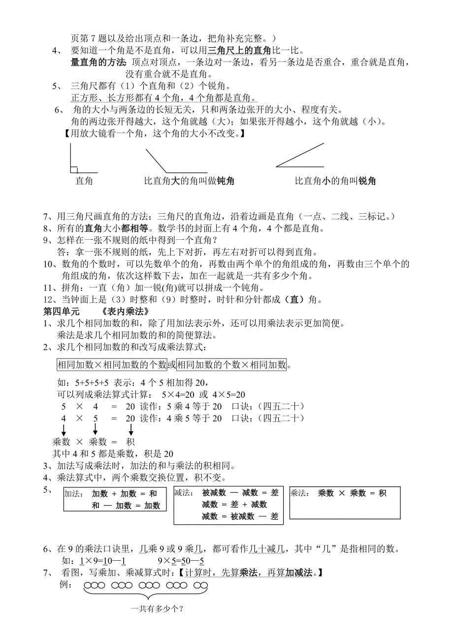 二年级上册数学知识点归纳总结全人教版_第2页