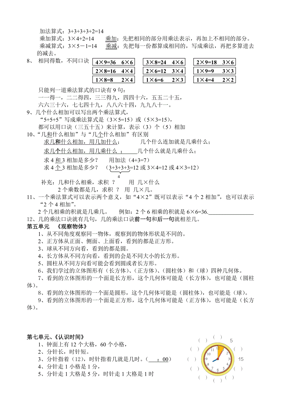 二年级上册数学知识点归纳总结全人教版_第3页