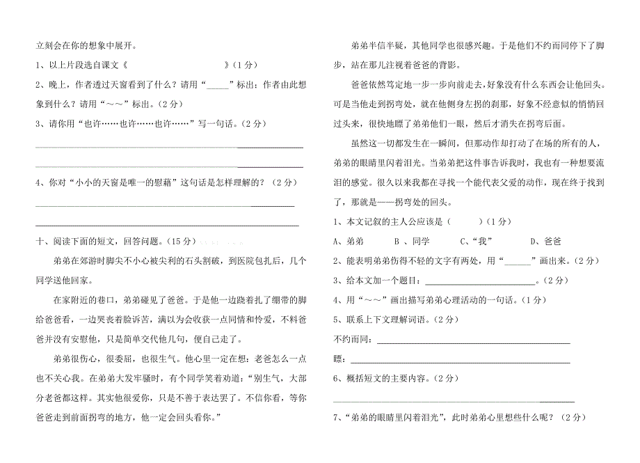 学第一学期S版小学语文五年级期末练习试题_第3页