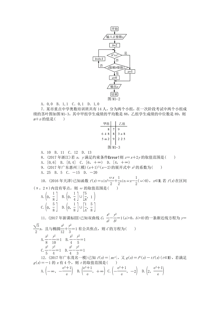 2019版高考数学一轮复习模拟试卷一理_第2页