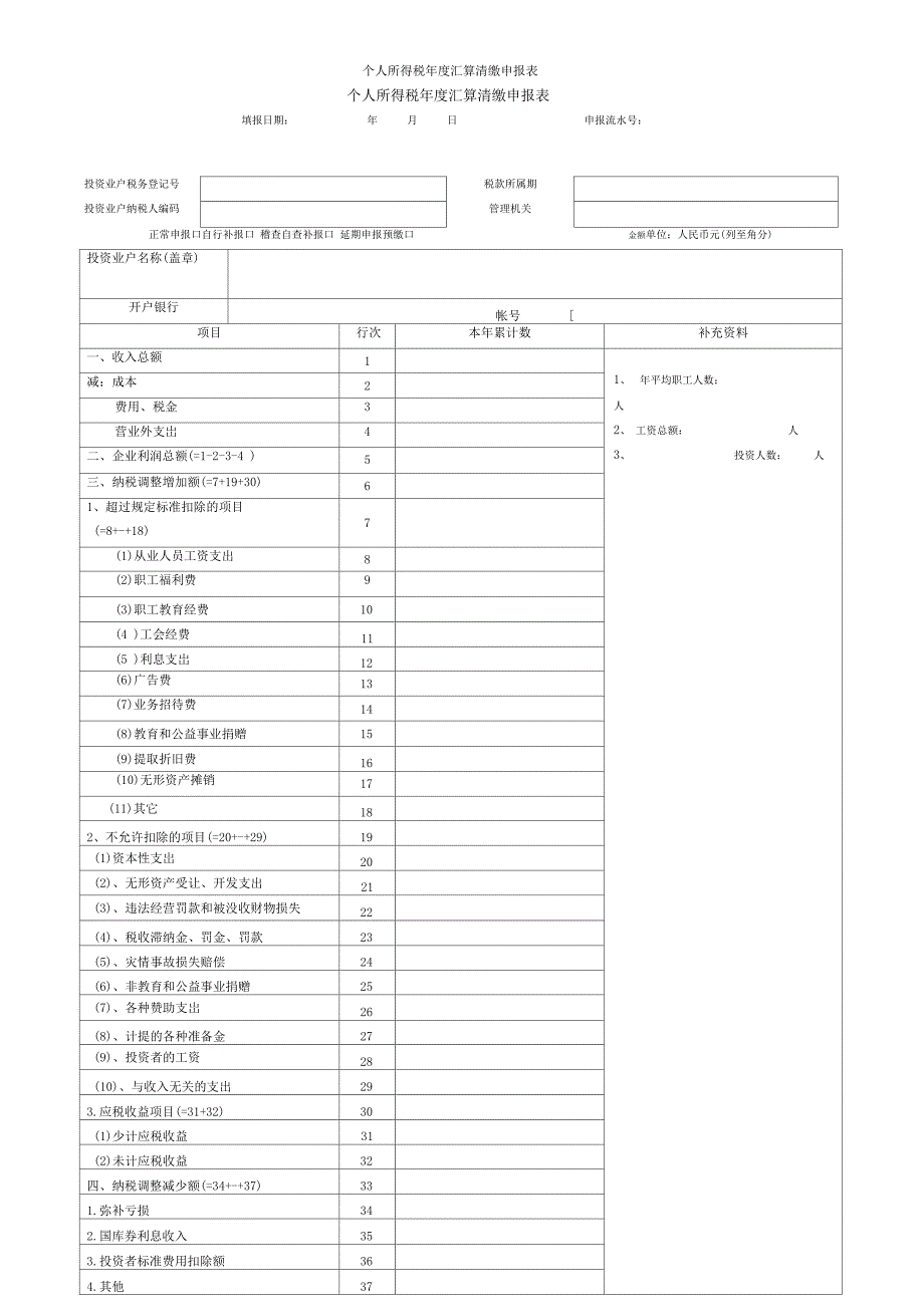 个人所得税年度汇算清缴申报表_第1页