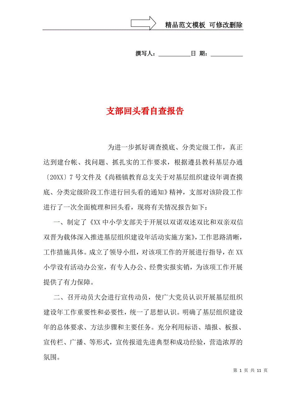 支部回头看自查报告_第1页