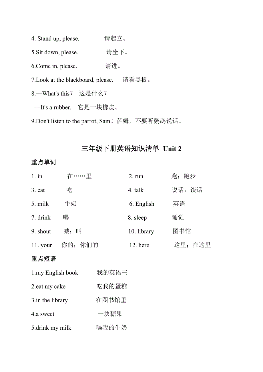 译林版三年级英语下册全册单元知识点归纳_第2页