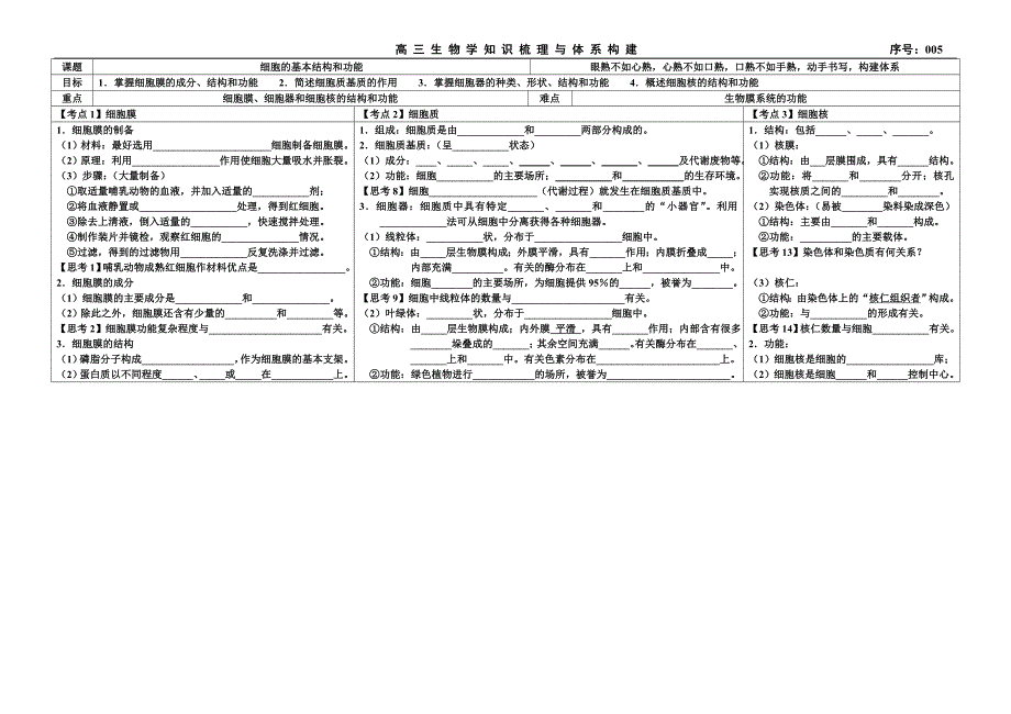 05 细胞的基本结构和功能(学案与答案).doc_第1页