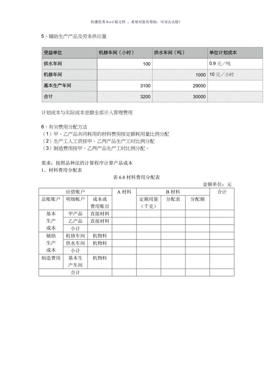 成本会计品种法例题Word版_第3页