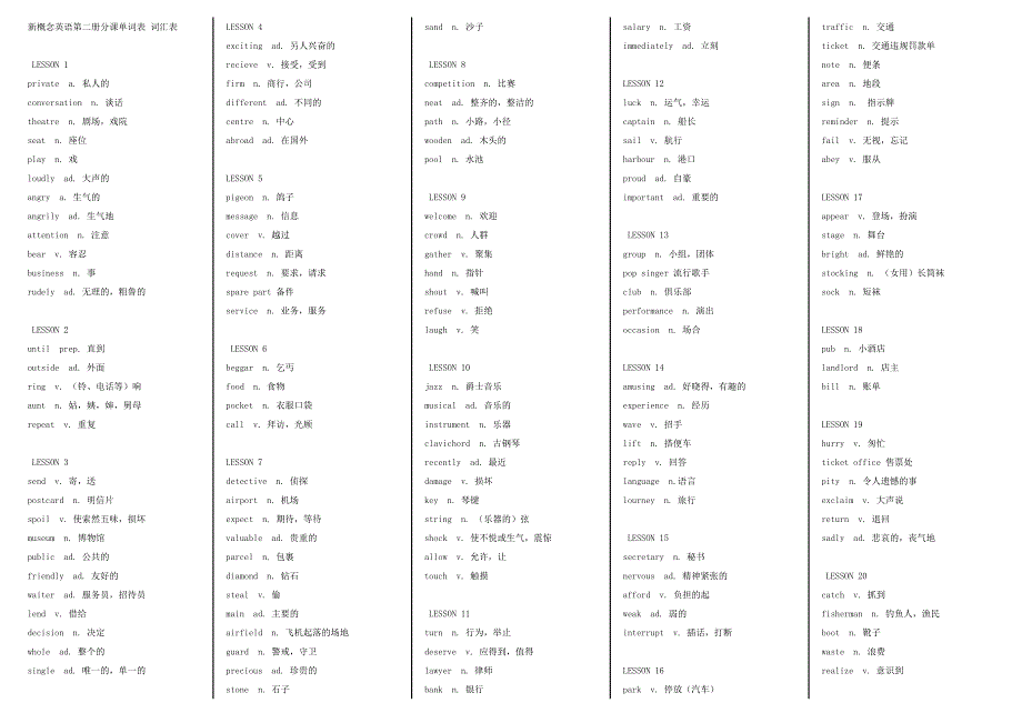 精品资料（2021-2022年收藏的）新概念英语第二册分课单词表词汇表_第1页