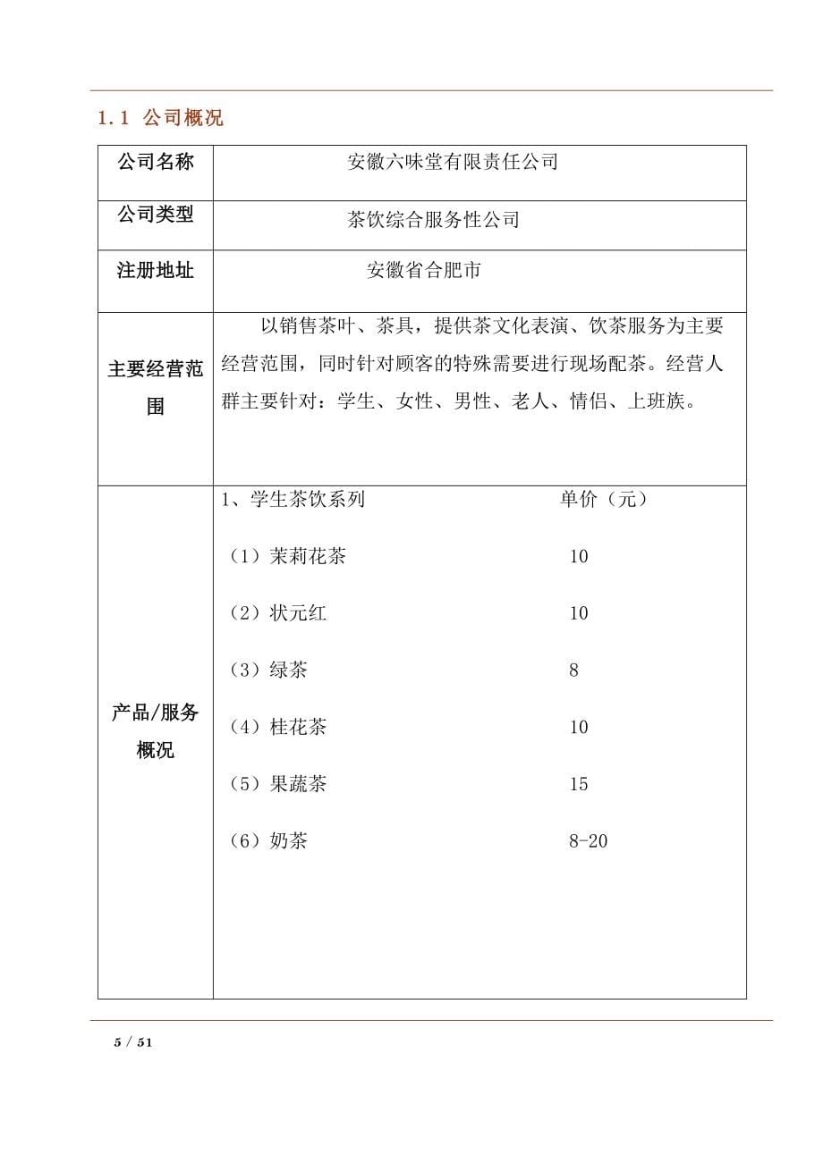 安徽六味堂茶饮有限责任公司策划书_第5页