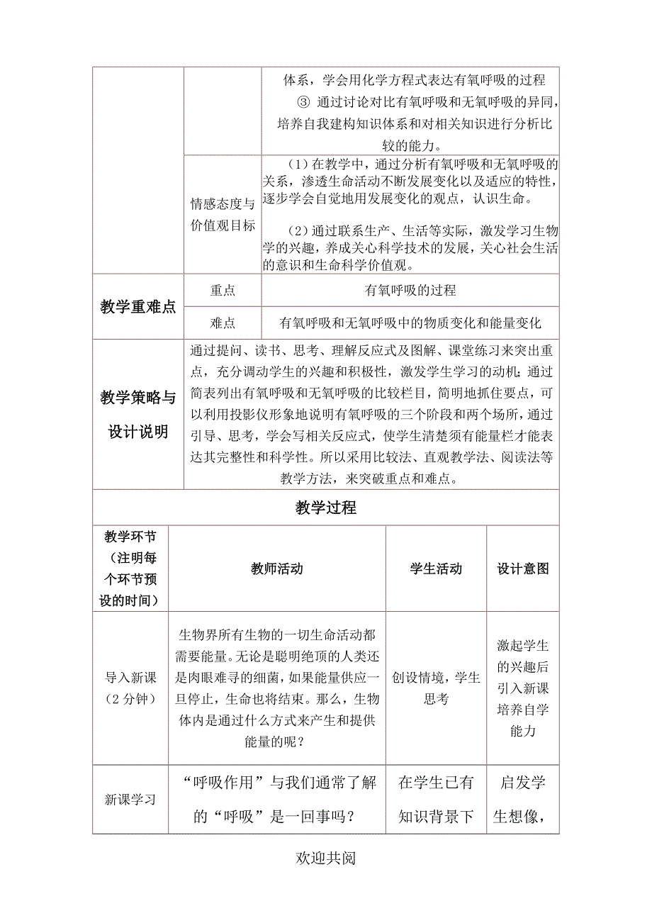 重点高中生物必修一《细胞呼吸》教学设计与反思范本_第2页