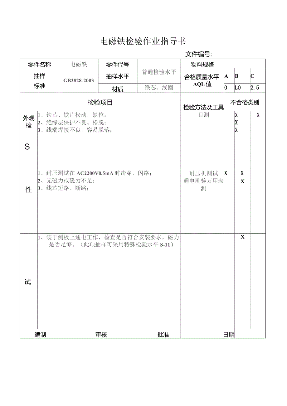 电磁铁检验作业指导书_第1页