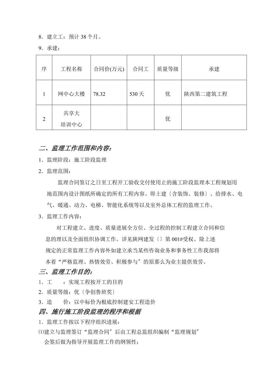 陕西省电信网管中心大楼建设监理规划_第5页