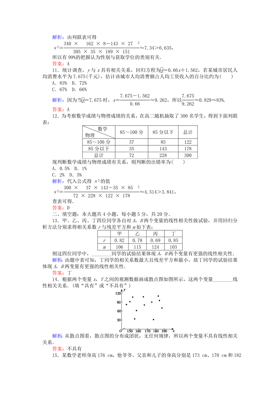 2018版高中数学第3章统计案例学业水平达标检测新人教B版选修2-3_第3页