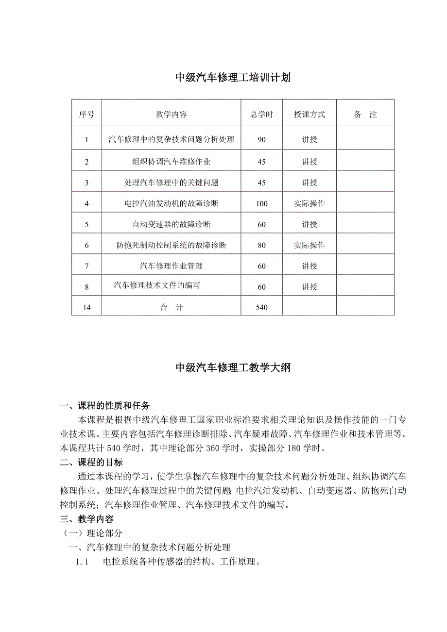 汽车修理工培训计划及大纲(初中级)_第3页