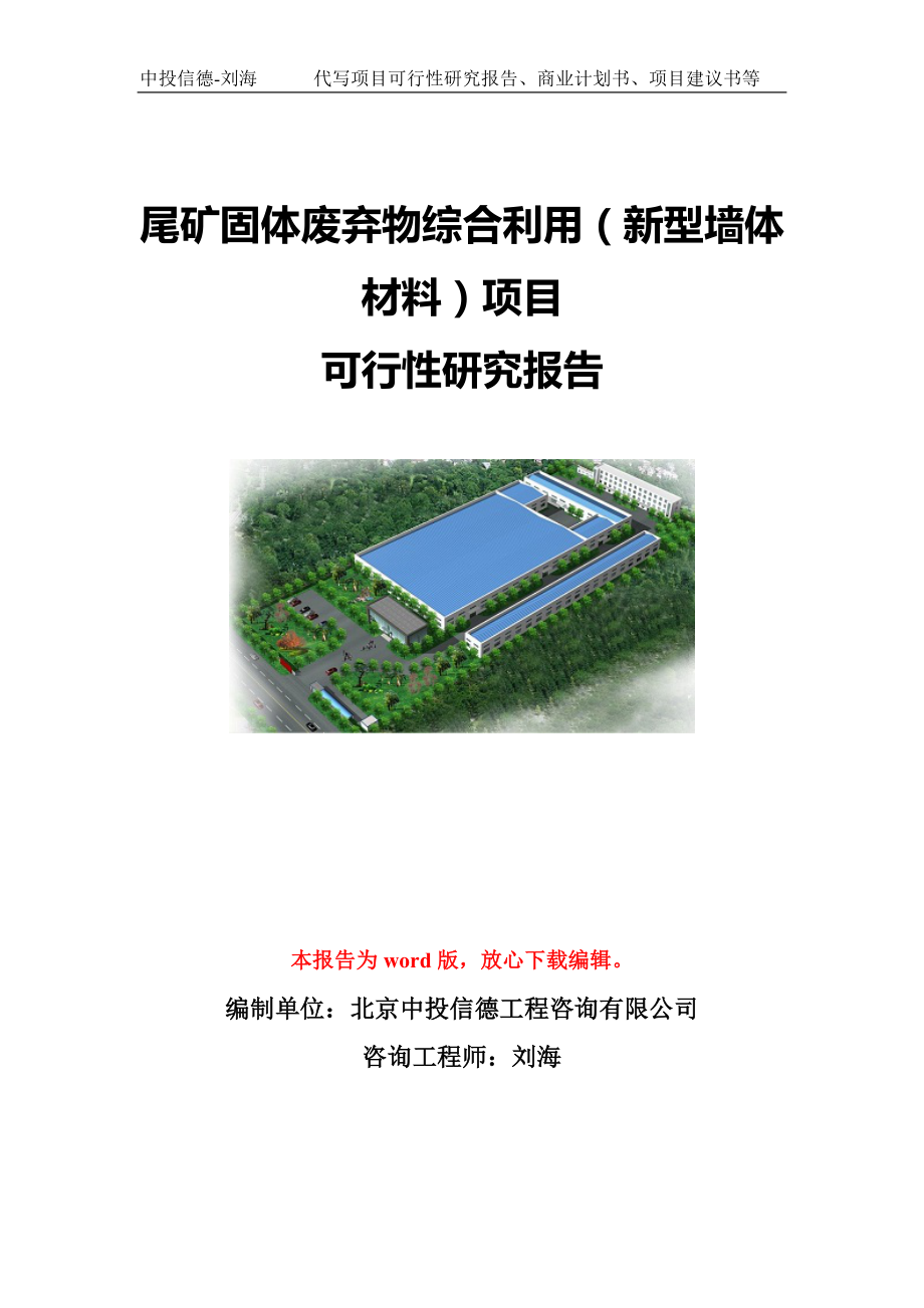 尾矿固体废弃物综合利用（新型墙体材料）项目可行性研究报告模板_第1页