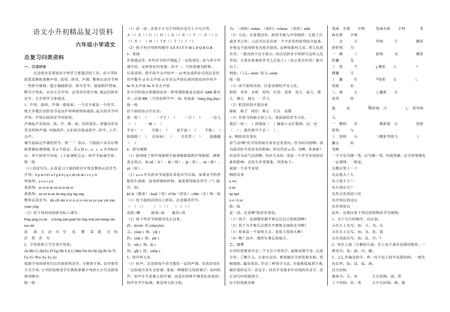 精品六年级小学语文总复习归类资料Word版12页_第1页