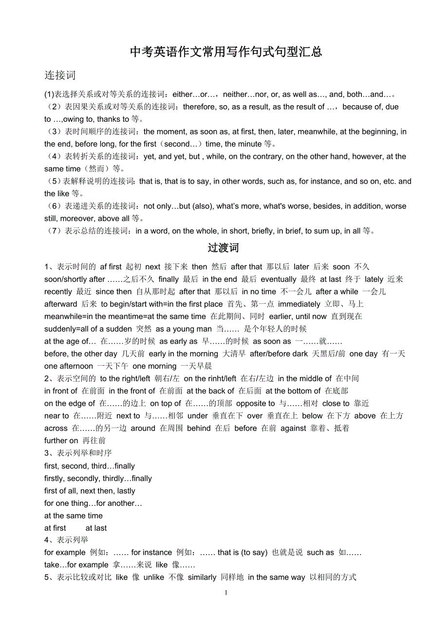中考英语作文常用写作句式句型汇总_第1页