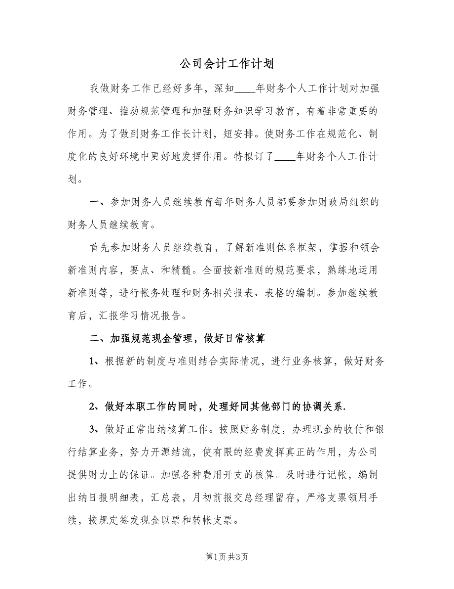 公司会计工作计划（2篇）.doc_第1页