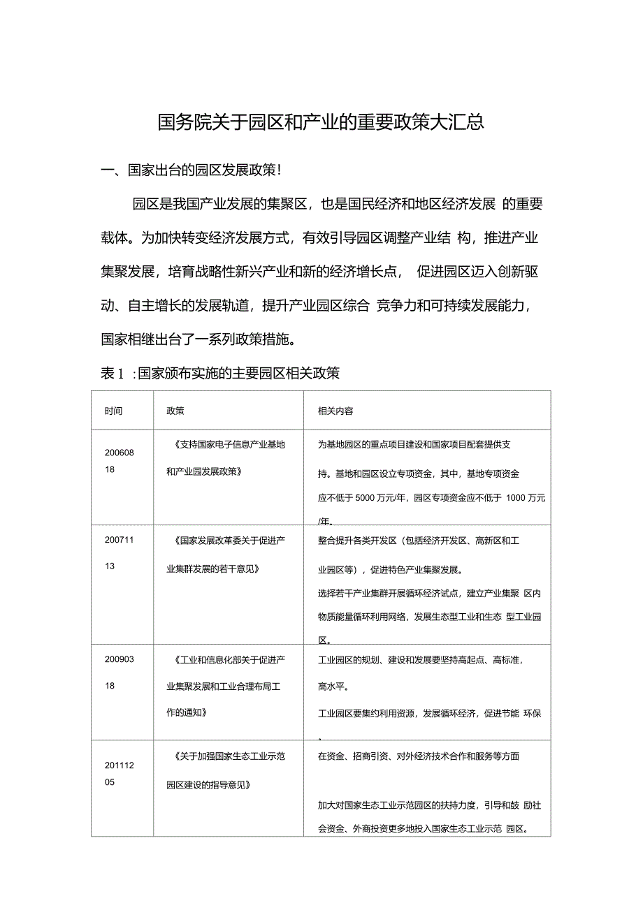 完整word版,国务院关于园区和产业的重要政策大汇总,推荐文档_第1页