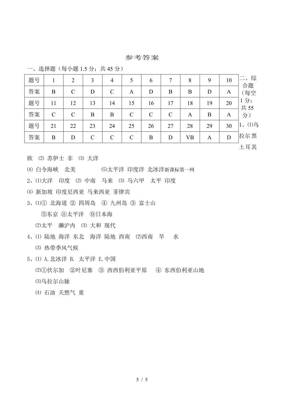 人教版2018七年级地理下册期中试卷及答案.doc_第5页