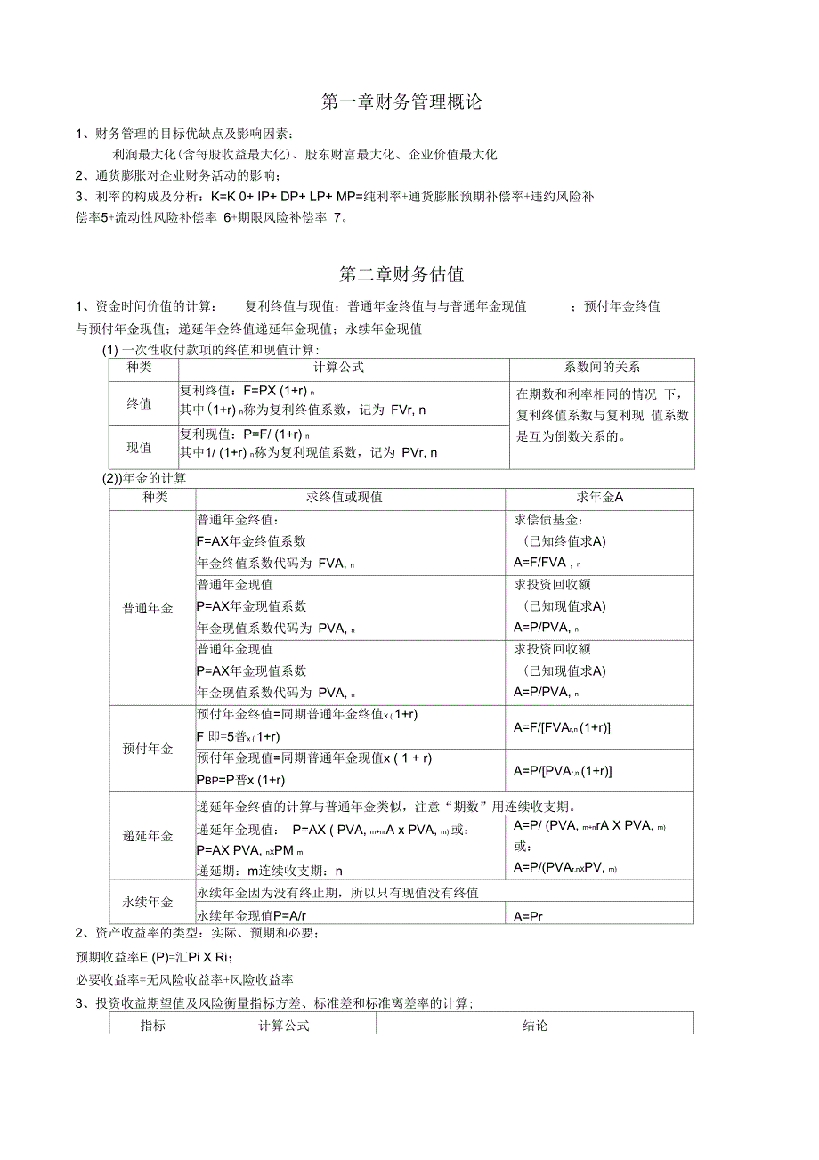 注册税务师财务与会计之财务部分主要考点财务管理_第1页