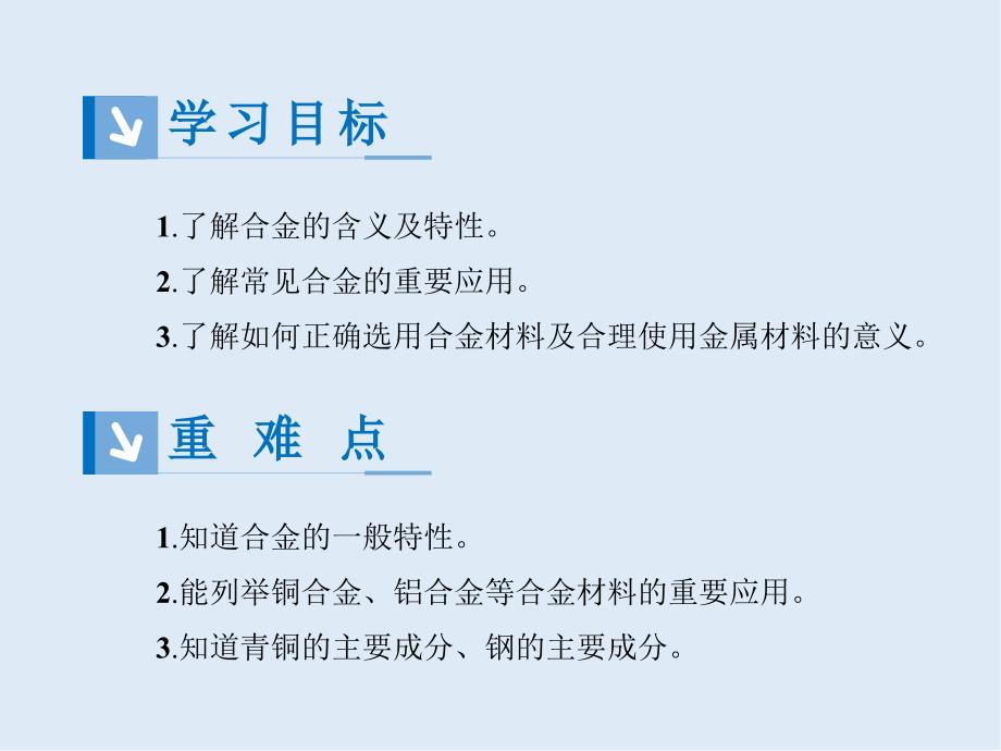 高中化学人教版必修1 同步课件系列一：第三章 第3节 用途广泛的金属材料_第1页