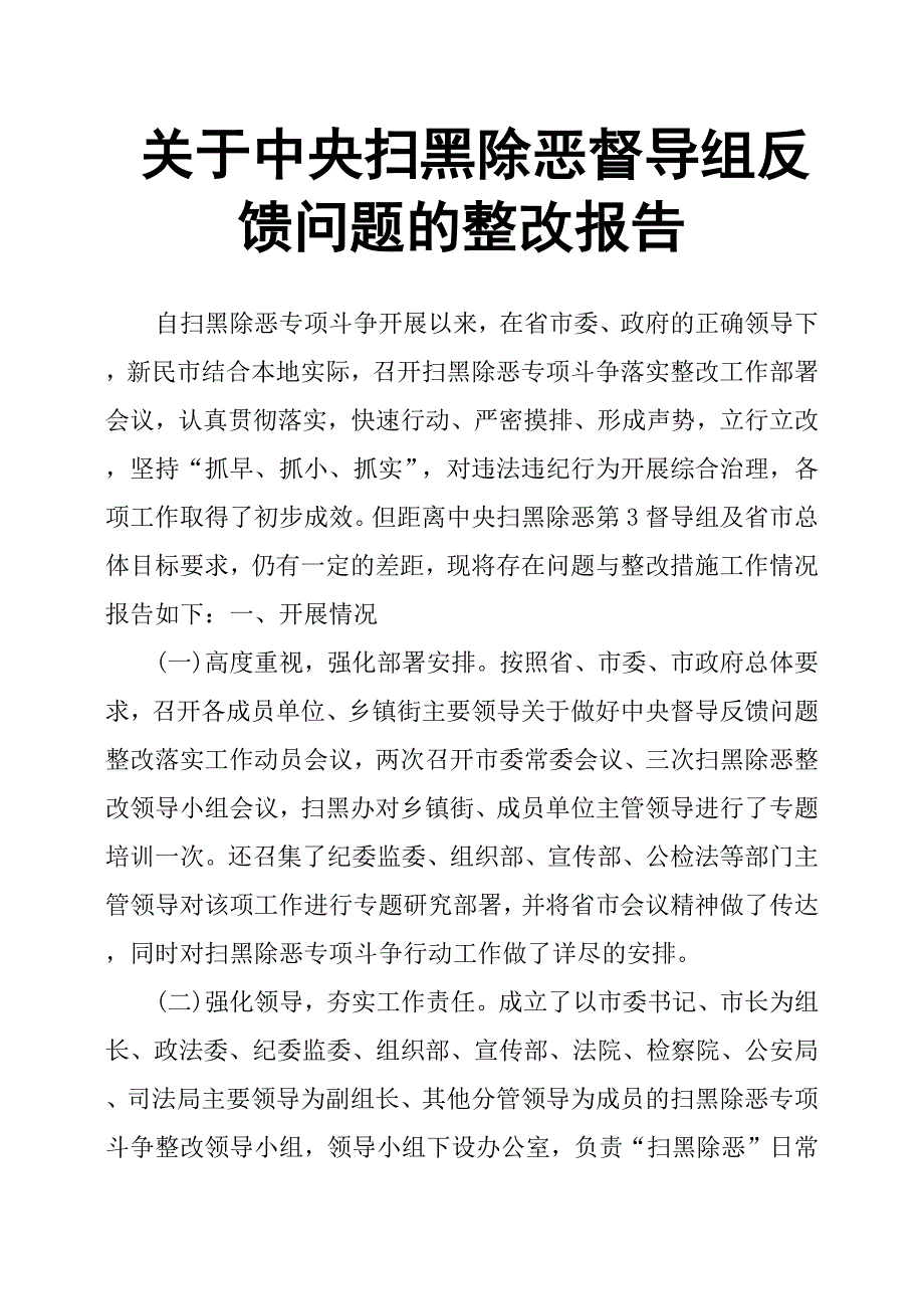 关于中央扫黑除恶督导组反馈问题的整改报告.docx_第1页