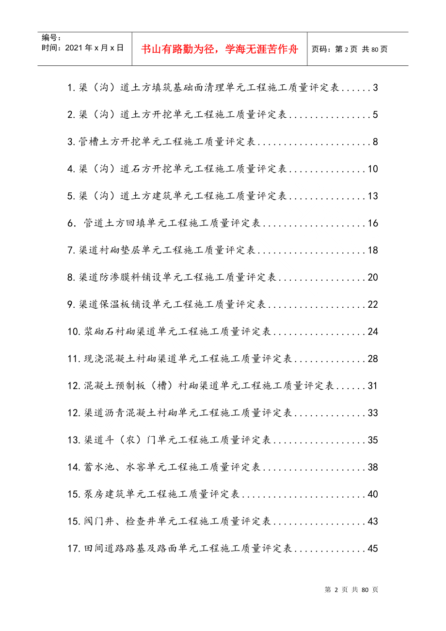 SL703-2015灌溉与排水工程施工质量评定表_第2页