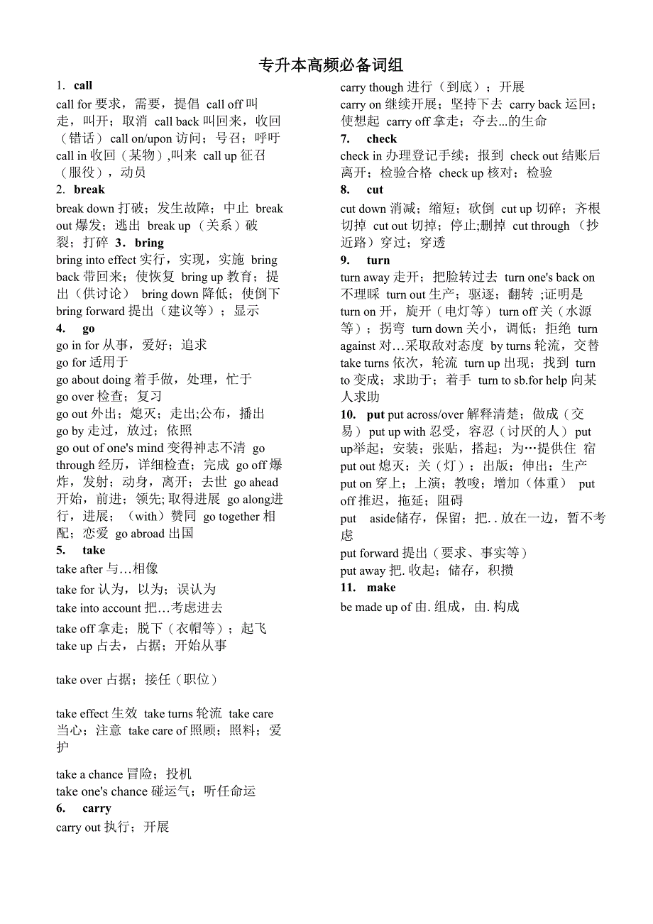 专升本高频必备词汇、固定搭配_第1页