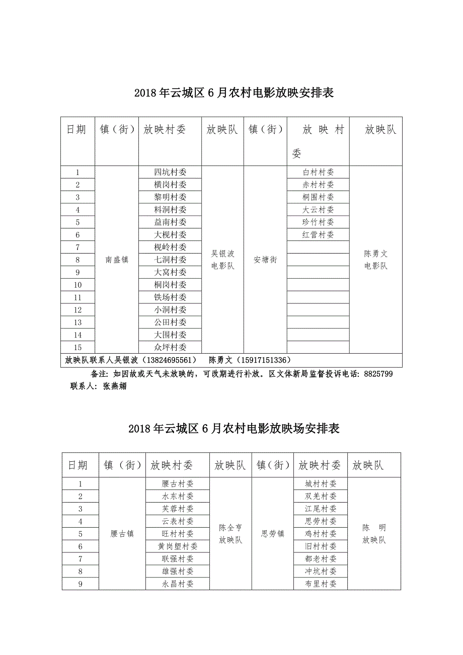 2018年云城区6月农村电影放映安排表_第2页