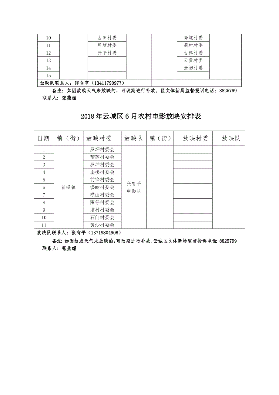 2018年云城区6月农村电影放映安排表_第3页