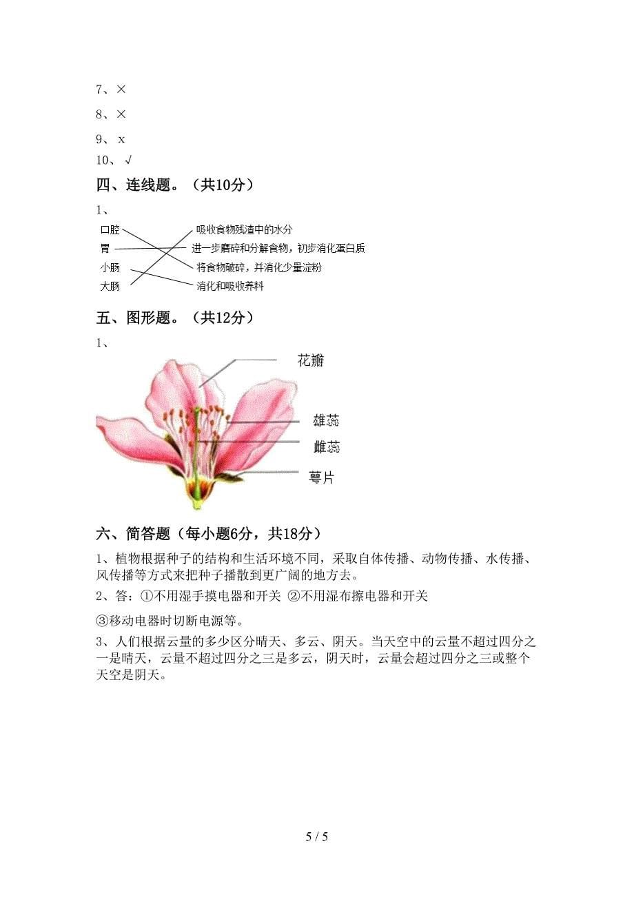 人教版四年级科学上册期中考试卷及答案免费.doc_第5页