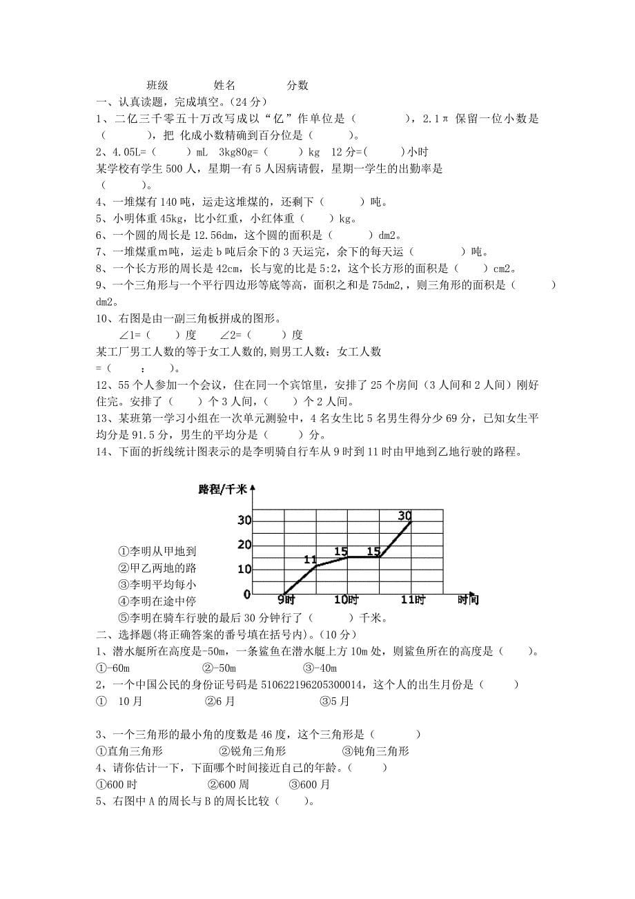 2022年小升初综合素质测试卷（二） 人教新课标版_第5页