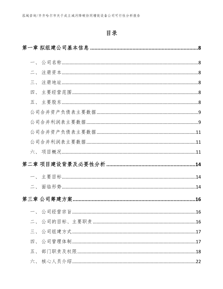 齐齐哈尔市关于成立减污降碳协同增效设备公司可行性分析报告【参考模板】_第2页