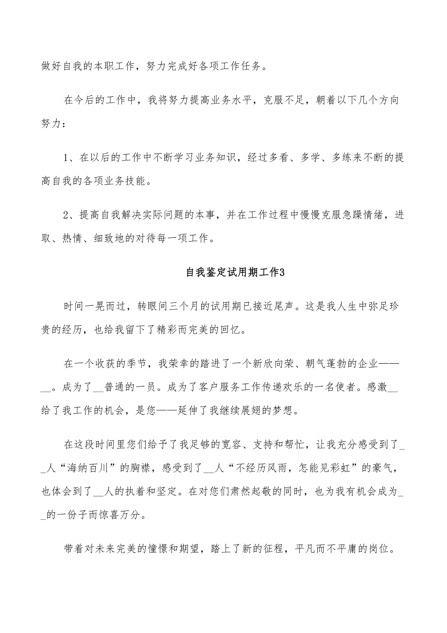 2022年有关于自我鉴定试用期工作总结_第4页