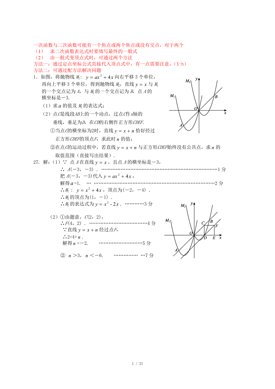 二次函数与一次函数结合题_第1页