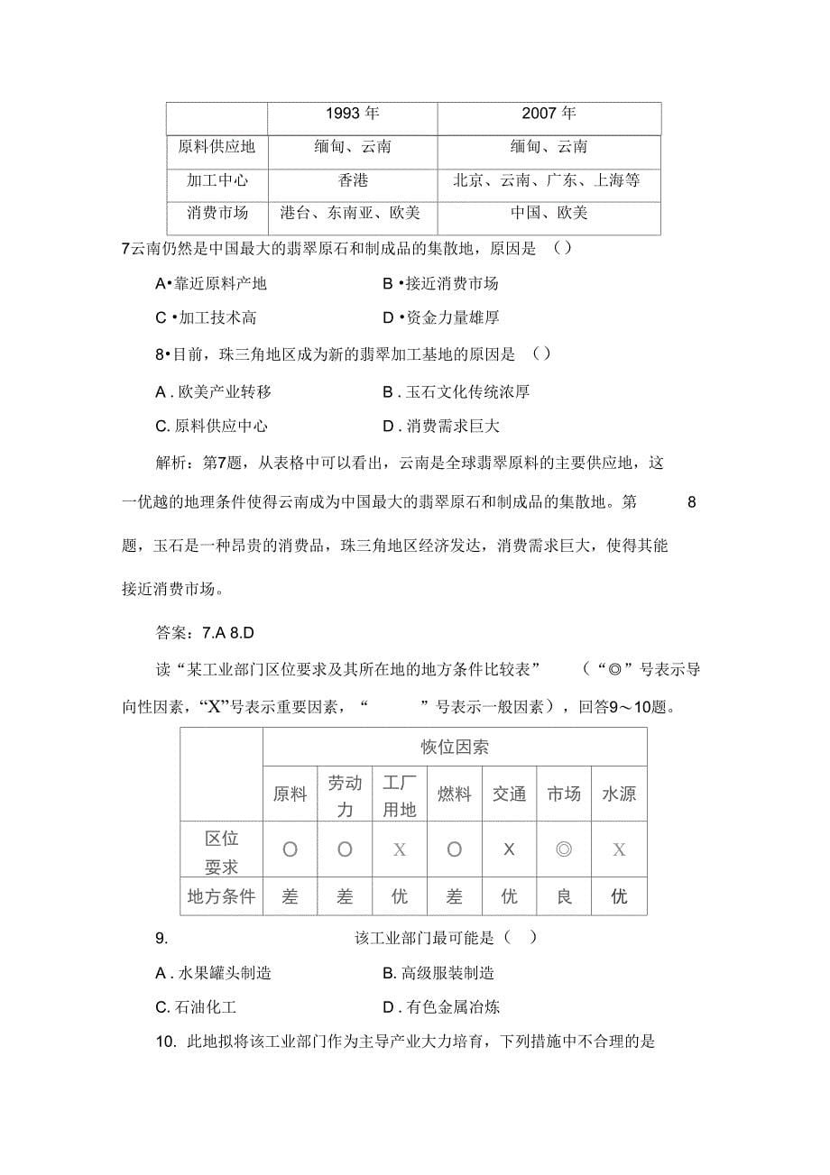 2014高考地理一轮复习课时作业-2-4-1第一讲工业的区位选择._第5页