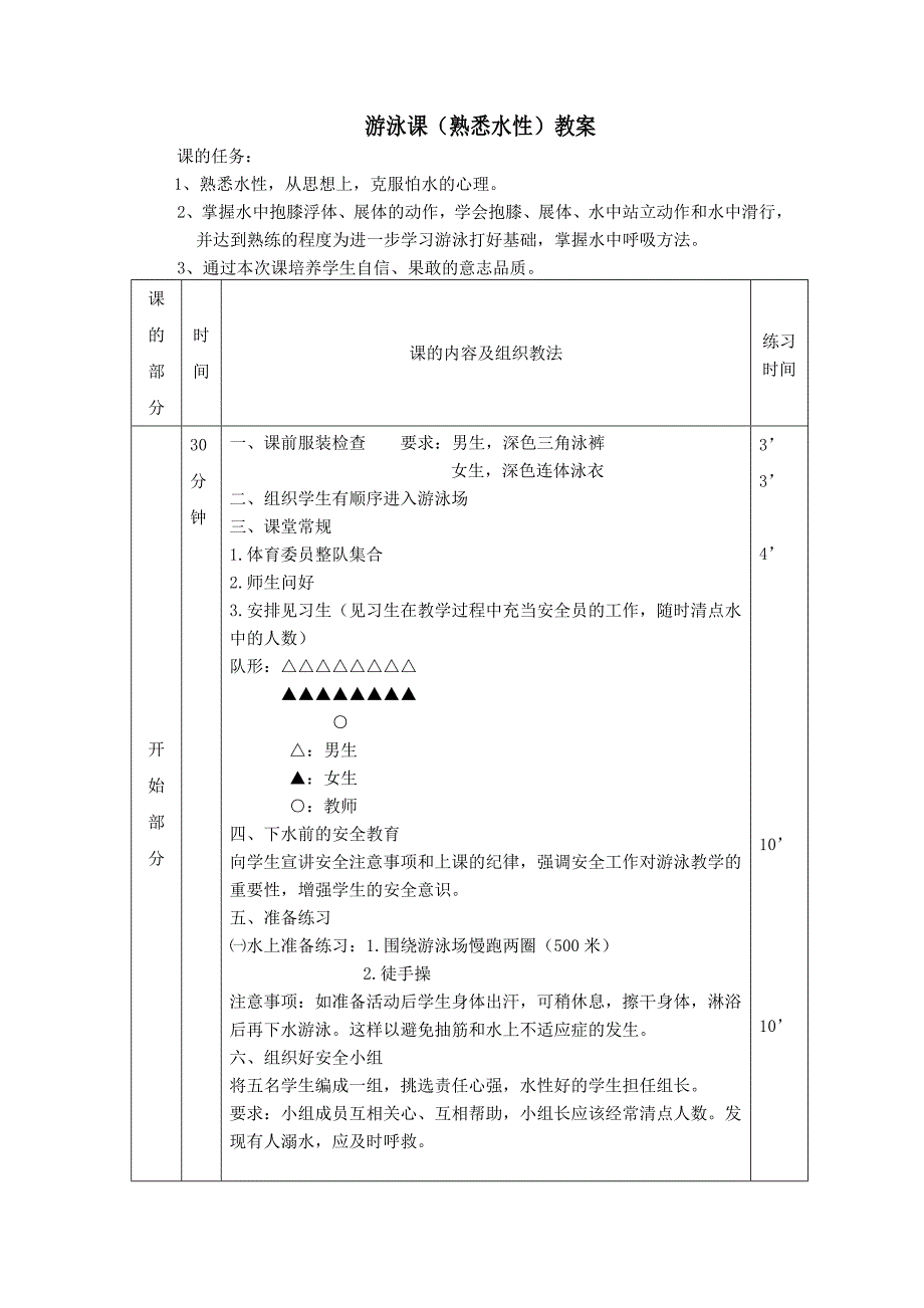 游泳课（熟悉水性）教案[30].doc_第1页