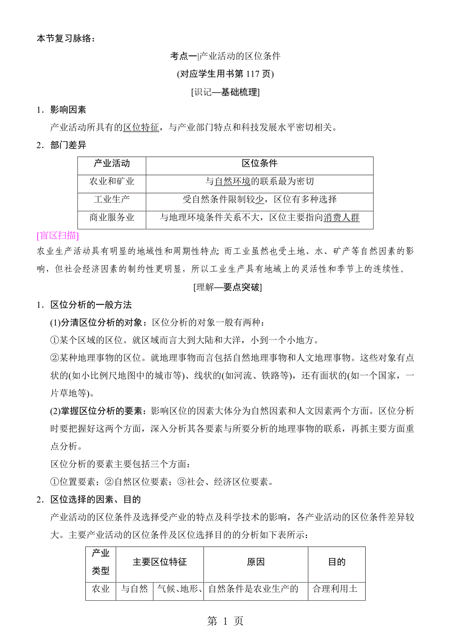 2023年第二十讲 产业活动的区位条件和地域联系 讲练结合.doc_第1页