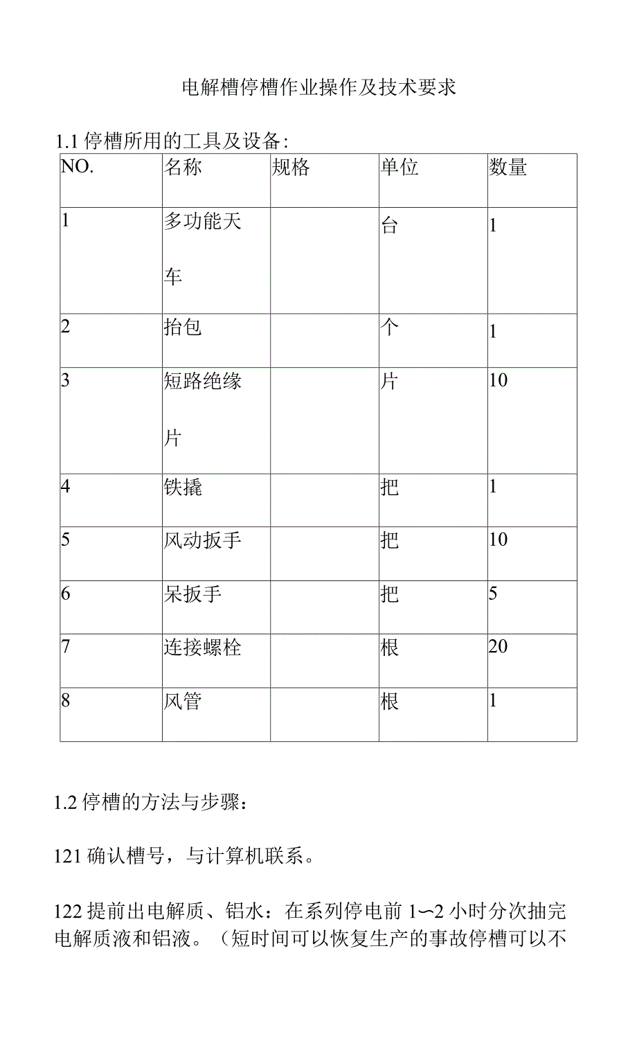 电解槽停槽作业操作及技术要求_第1页