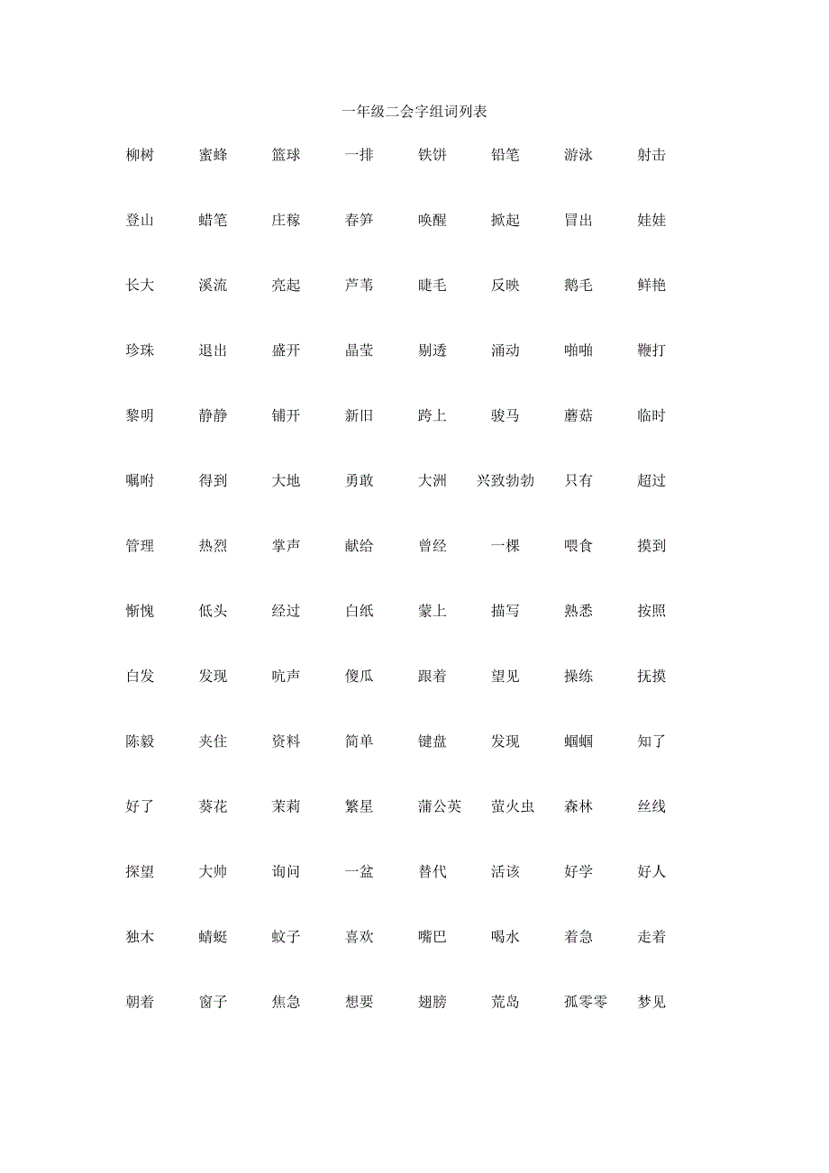 一年级语文下册所有二会字组词列表_第1页